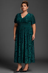 Curveins Plus Size Velvet Plain Ruched Maxi Dress