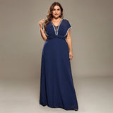 Curveins Plus Size Waist-Defining Deep V Lace Maxi Dress