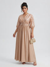 Curveins Plus Size Elegant V-Neck Sequin Panel Dress