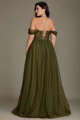 Curveins Plus Size Off-Shoulder Strapless Sleeveless Cinched-Waist Maxi Dress