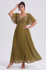 Curveins Plus Size Batwing Sleeve Sequin Panelled Ruched Waist Elegant Maxi Dress