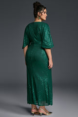 Curveins Plus Size Solid Color V-Neck High Waist Sequin Maxi Dress