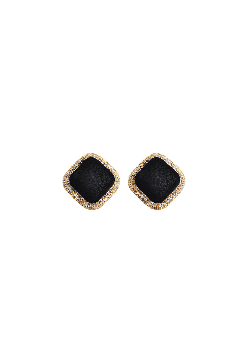 Curveinse Vintage Fabric Square Rhinestone Stud Earrings