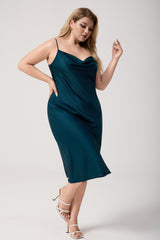 Curveins Plus Size Satin Cowl Neck Spaghetti Strap Loose Fit Sleep Dress