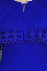 Curveins Plus Size Round Neck Hollow Lace Cape Overlay Bodycon Midi Dress