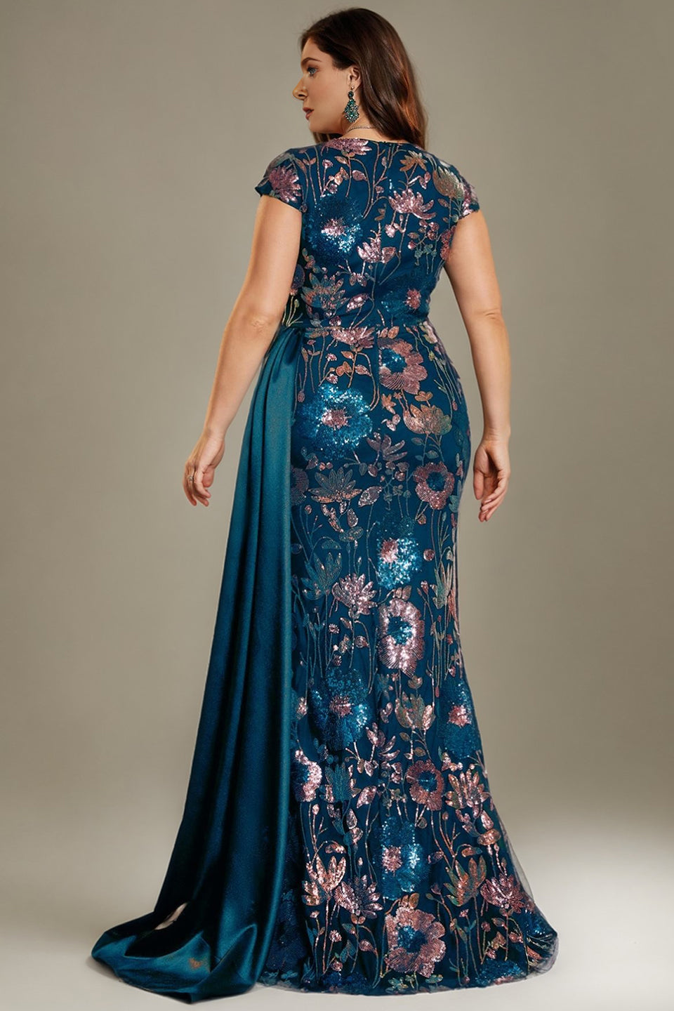 Curveins Plus Size Sparkling Sequin V-Neck Curve-Hugging Maxi Dress