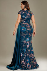 Curveins Plus Size Sparkling Sequin V-Neck Curve-Hugging Maxi Dress