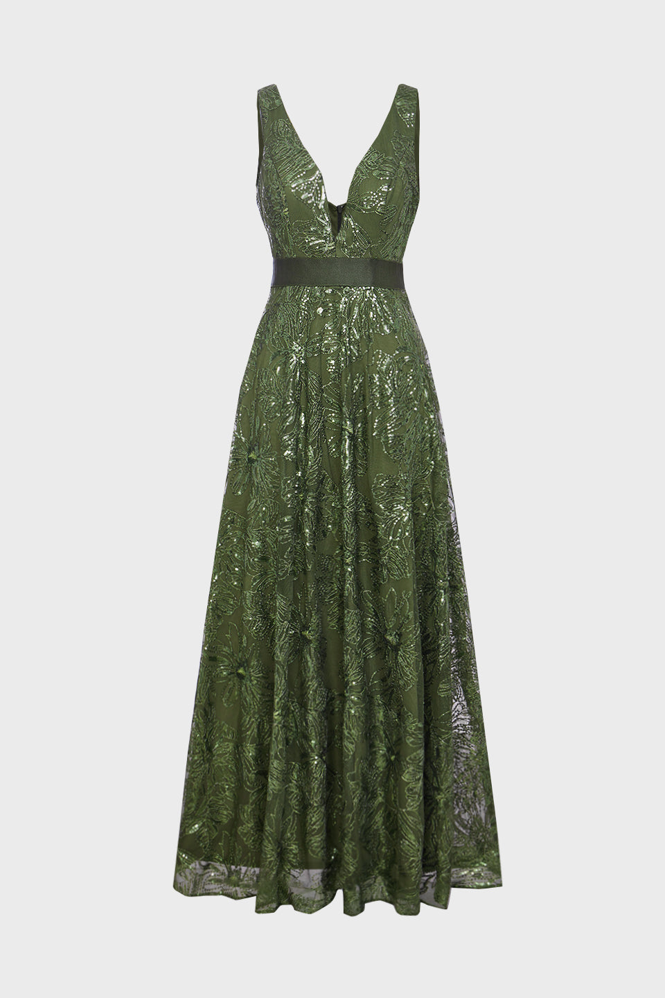Curveins Plus Size Sleeveless Sequin Ruched Waist Elegant Sparkly Evening Maxi Dress