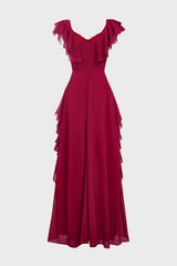 Curveins Plus Size V Neck Short Sleeve Pleated Waist Flowy Tiered Maxi Dress