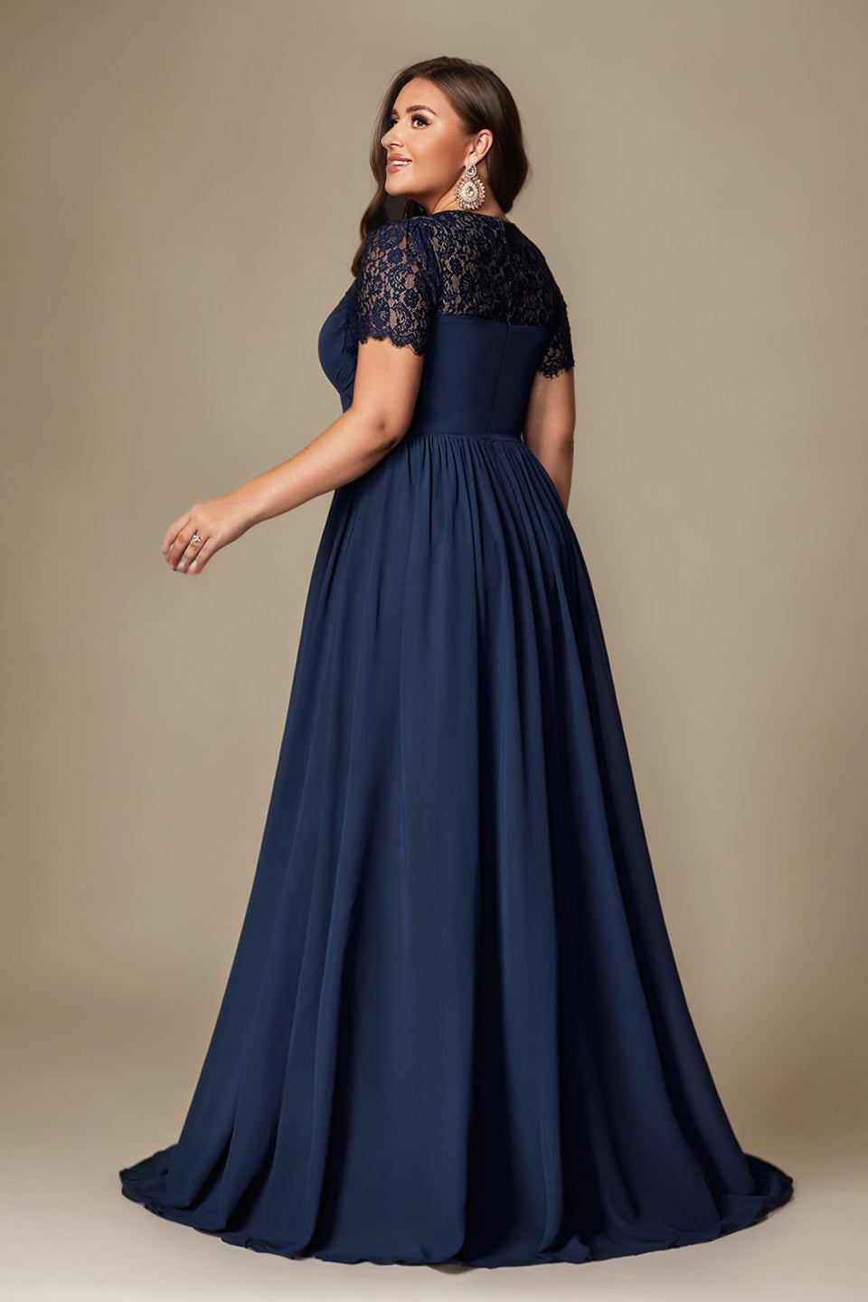 Curveins Plus Size Strapless Embroidered Short Sleeve Waist Cinch A-Line Maxi Dress