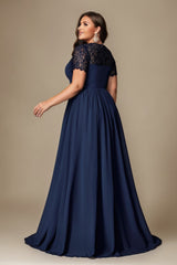Curveins Plus Size Strapless Embroidered Short Sleeve Waist Cinch A-Line Maxi Dress