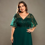 Curveins Plus Size V-Neck Batwing Sleeve Printed Maxi Dress