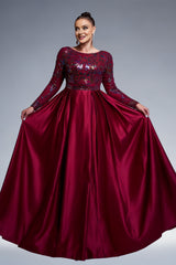 Curveins Plus Size Long Sleeve Round Neck Sparkling Sequin Patch Maxi Dress