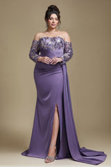 Curveins Plus Size Strapless Off-Shoulder Floral Patchwork Slit Maxi Dress