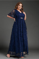 Curveins Plus Size V-Neck Embroidered Lace Maxi Dress