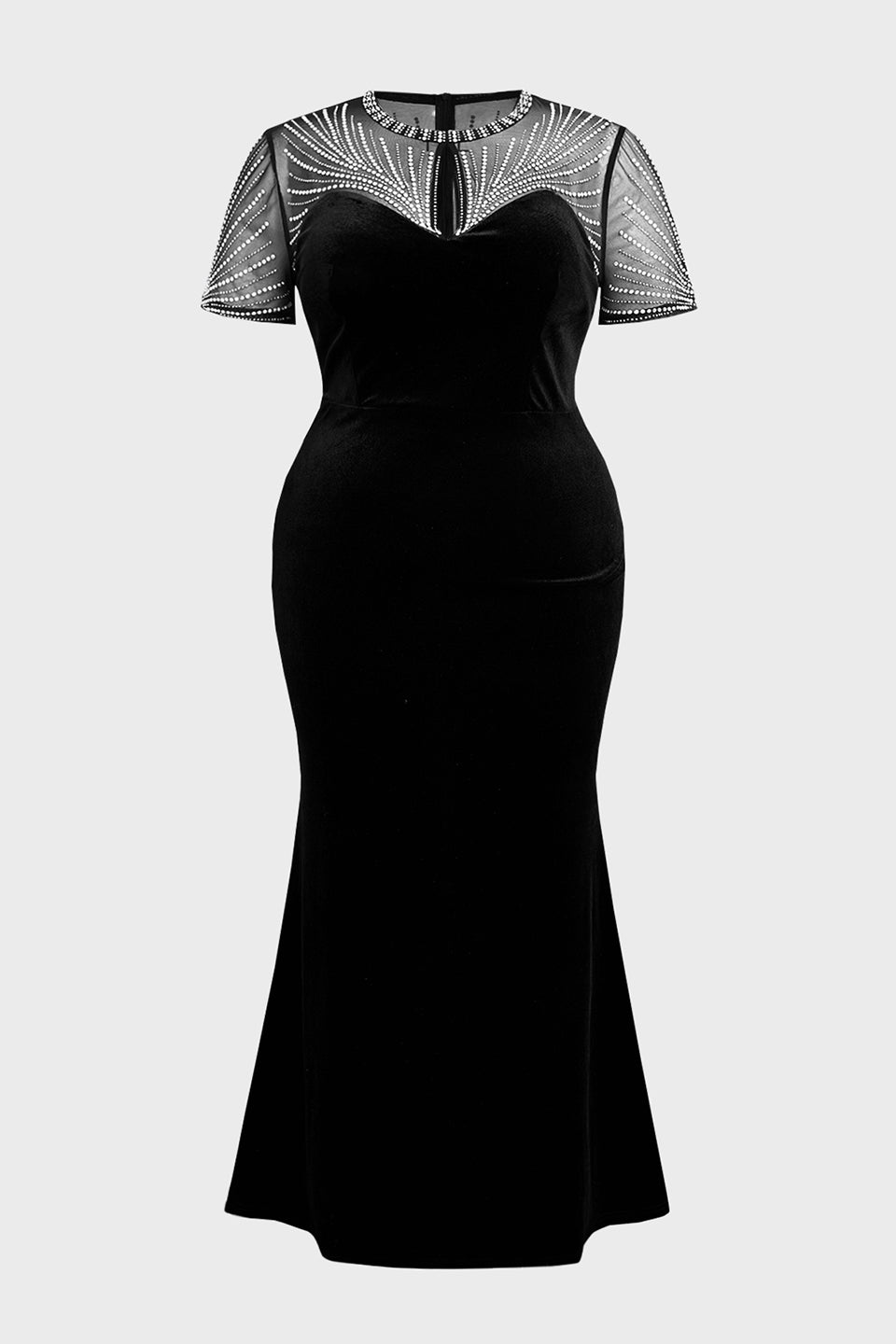 Curveins Plus Size Round Neck Sequin Mermaid Velvet Maxi Dress