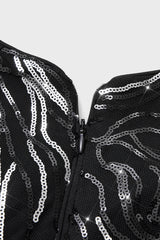 Curveins Plus Size Square Neck Long Sleeve Striped Sequin A-Line Maxi Dress