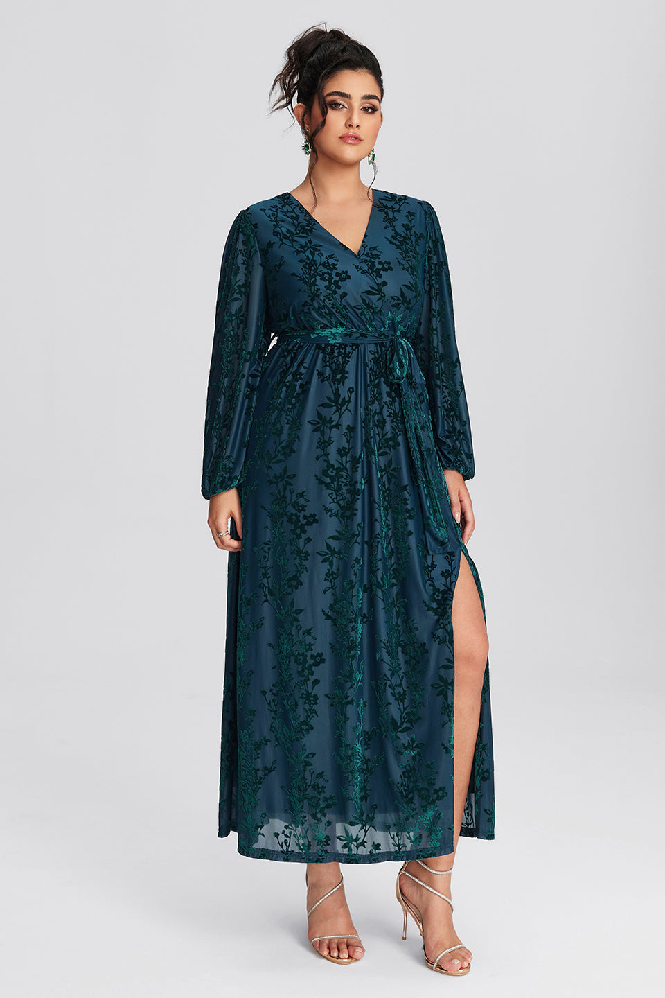 Curveins Plus Size Velvet Wrap Maxi Dress-Vintage Cocktail Style