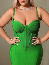 Curveins Plus Size Spaghetti Strap Bodycon Bandage Knee-Length Midi Dress