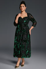 Curveins Plus Size V-Neck Three Quarter Sleeve Patterned Velvet Maxi Dress