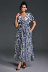 Curveins Plus Size V-Neck Velvet Plain Maxi Dress