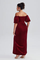 Curveins Plus Size Velvet V-Neck Elegant Maxi Dress