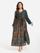 Curveins Plus Size Velvet Wrap Maxi Dress-Vintage Cocktail Style