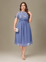 Curveins Plus Size Round Neck Lace Panel Chiffon Midi Dress