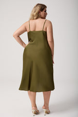 Curveins Plus Size Satin Cowl Neck Spaghetti Strap Loose Fit Sleep Dress