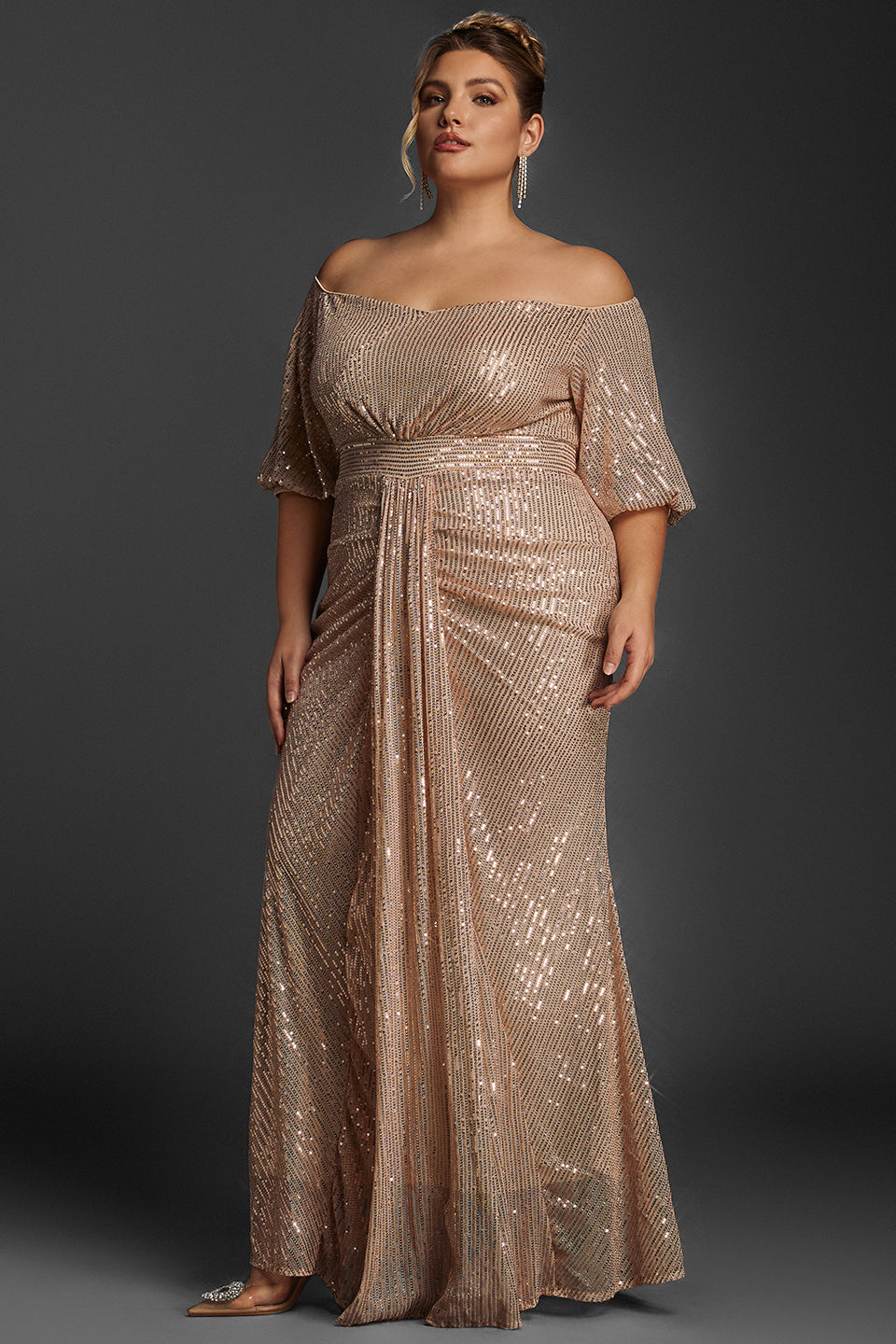 Curveins Plus Size Off-Shoulder Sequin Maxi Dress