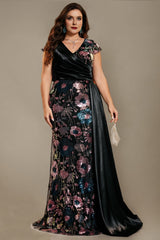 Curveins Plus Size Sparkling Sequin V-Neck Curve-Hugging Maxi Dress