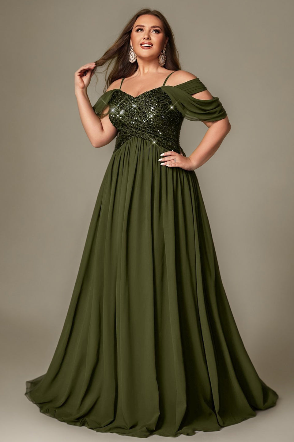 Curveins Plus Size Off-Shoulder Short Sleeve A-Line Maxi Dress