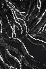 Curveins Plus Size Square Neck Long Sleeve Striped Sequin A-Line Maxi Dress