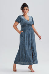 Curveins Plus Size V-Neck Velvet Plain Maxi Dress