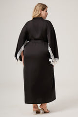 Curveins Plus Size Open-Sleeve Lace Top and Nightwear Set, Comfortable Stylish Lounge Outfit