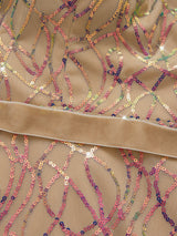 Curveins Plus Size Off-Shoulder Waist Cinched Striped Sequin Maxi Evening Dress