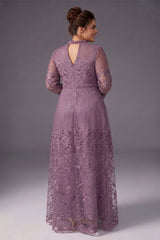 Curveins Plus Size Stand Collar Long Sleeve Floral Beaded Elegant Maxi Dress