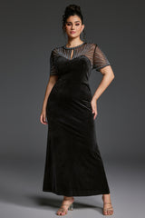 Curveins Plus Size Round Neck Sequin Mermaid Maxi Dress