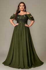 Curveins Plus Size Off-Shoulder Short Sleeve A-Line Maxi Dress