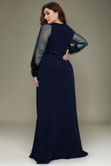 Curveins Plus Size Deep V-Neck Bell Sleeve A-Line Maxi Dress