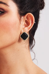 Curveinse Vintage Fabric Square Rhinestone Stud Earrings