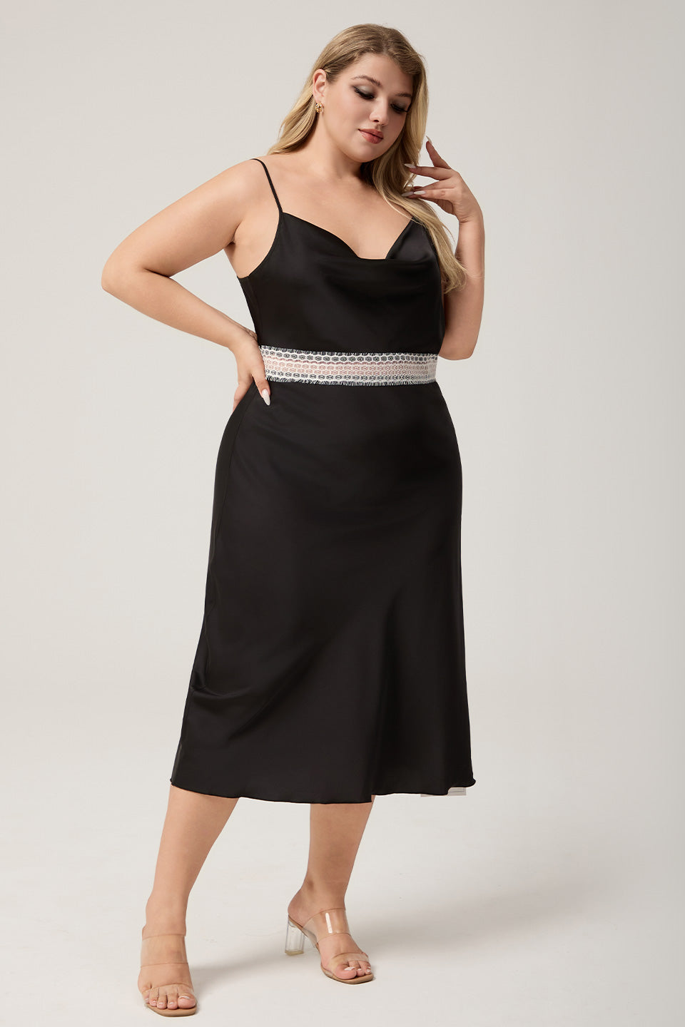 Curveins Plus Size Cami Nightdress with Waist Cut-Out Detail, Flirty White Summer Sleepwear