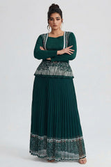 Curveins Plus Size Square Neck Long Sleeve Pleated Waist Maxi Dress