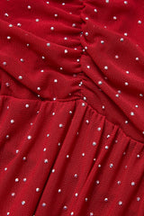 Curveins Plus Size Sleeveless Tie Detail High Slit Solid Color Rhinestone Maxi Dress