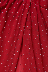 Curveins Plus Size Sleeveless Tie Detail High Slit Solid Color Rhinestone Maxi Dress