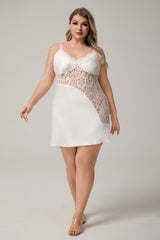 Curveins Plus Size Mid-Panel Lace Spaghetti Strap Sleep Top, Sexy Comfortable Nightwear