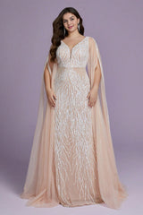 Curveins Plus Size V-Neck Sequin Maxi Dress with Cape Sleeves