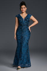 Curveins Plus Size One-Shoulder Side Slit and Waist Cinch Maxi Dress