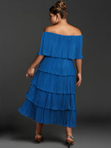 Curveins Plus Size Off-Shoulder Pleated Tiered Maxi Dress