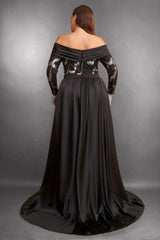 Curveins Plus Size Sparkling Sequin Off Shoulder Long Sleeve Elegant Party Maxi Dress